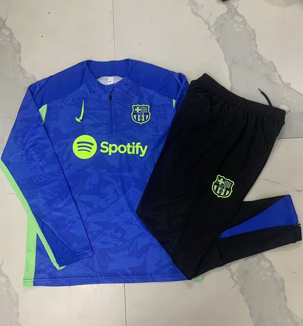 FC Barcelona 24/25 Sudadera Niño · Azul · Estampado · Detalles Verde Fluorescente