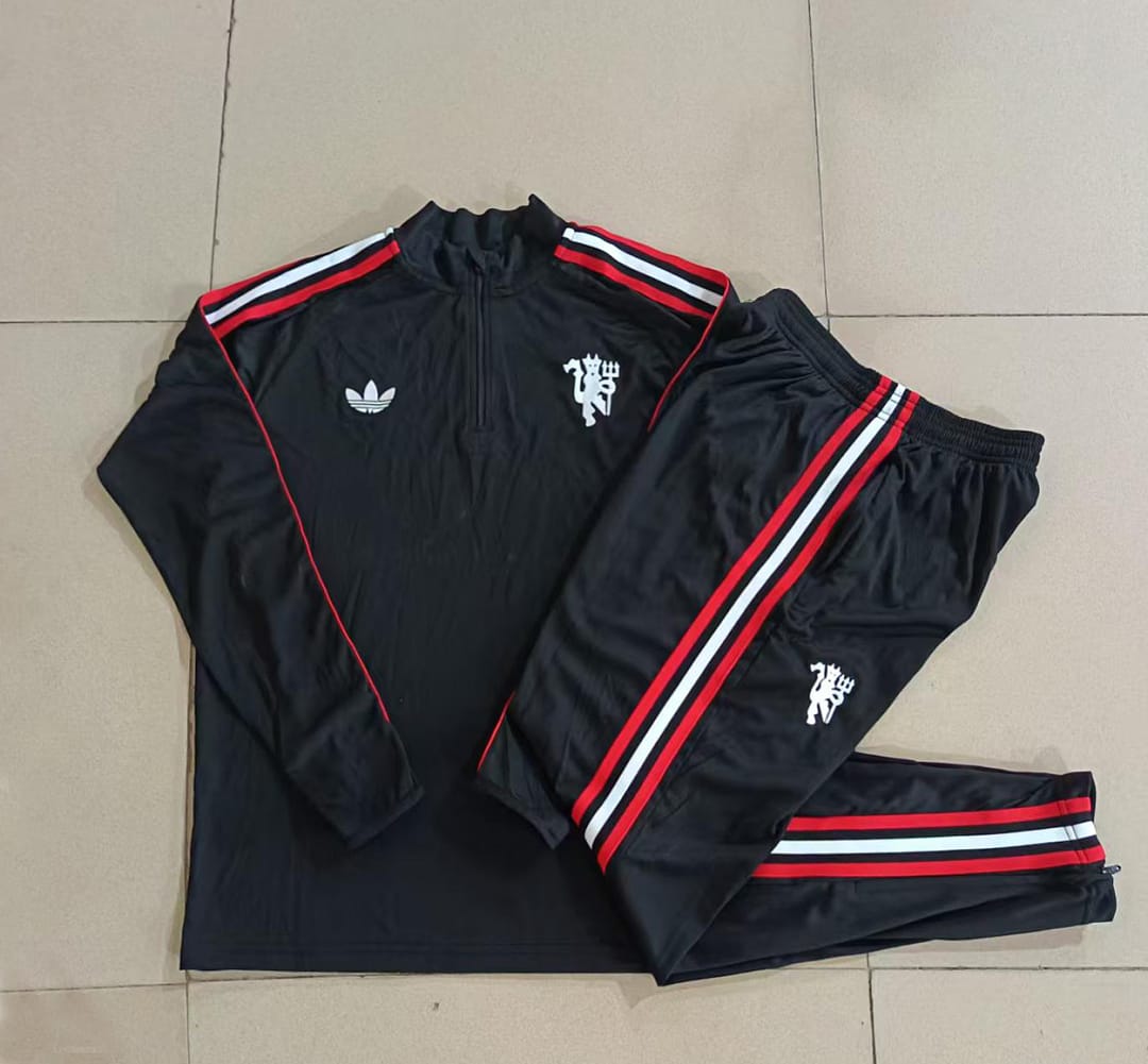 Manchester United 26/27 Sudadera Niño · Negro · Cinta Roja y Blanca