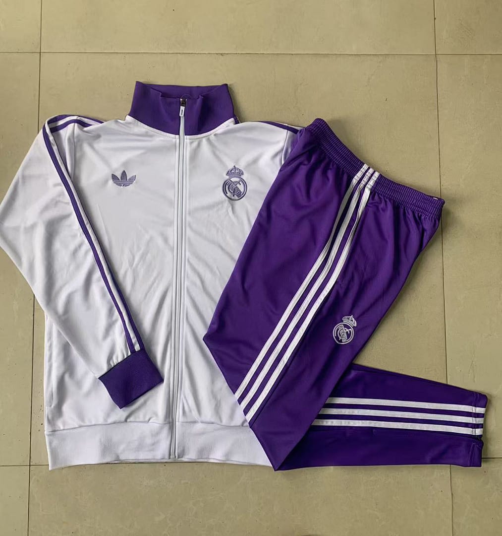 Real Madrid 24/25 Chaqueta Niño · Blanco · Retro · Cuello Morado