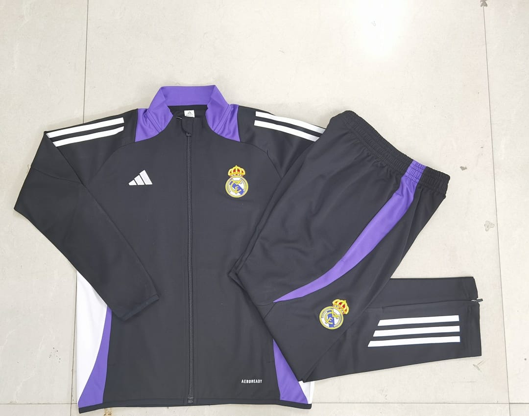Real Madrid 24/25 Chaqueta Niño · Negro · Cuello Morado