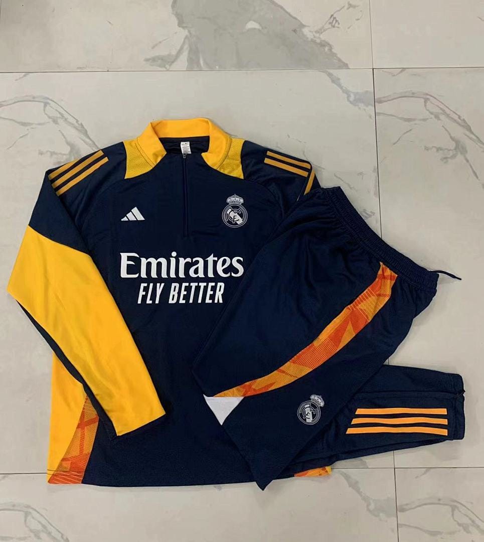Real Madrid 24/25 Sudadera Niño · Azul Rey · Cuello Amarillo