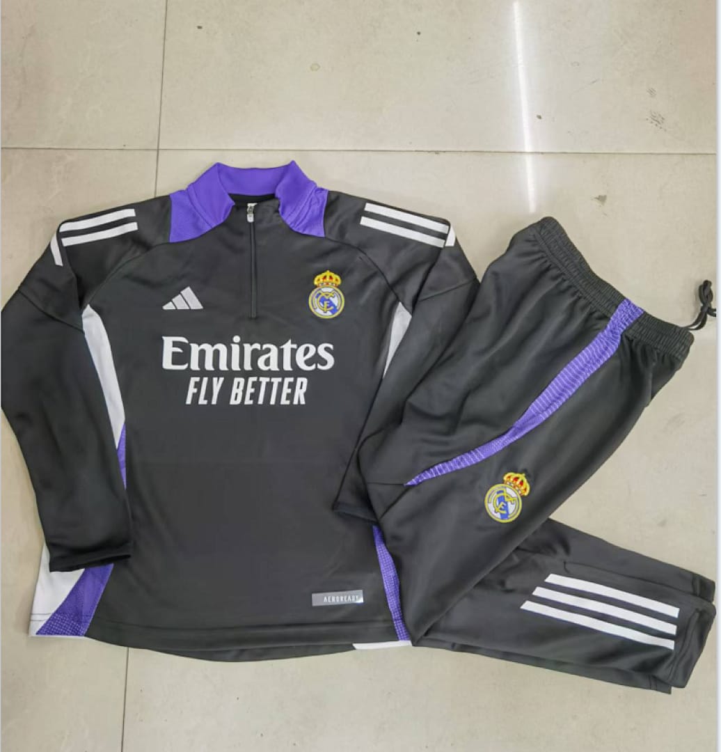 Real Madrid 24/25 Sudadera Niño · Negro · Cuello Morado