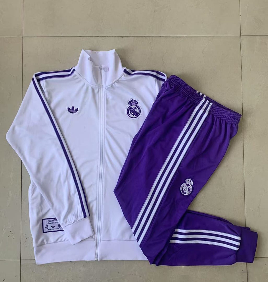 Real Madrid 25/26 Chaqueta Niño · Blanco · Retro · Cuello Blanco