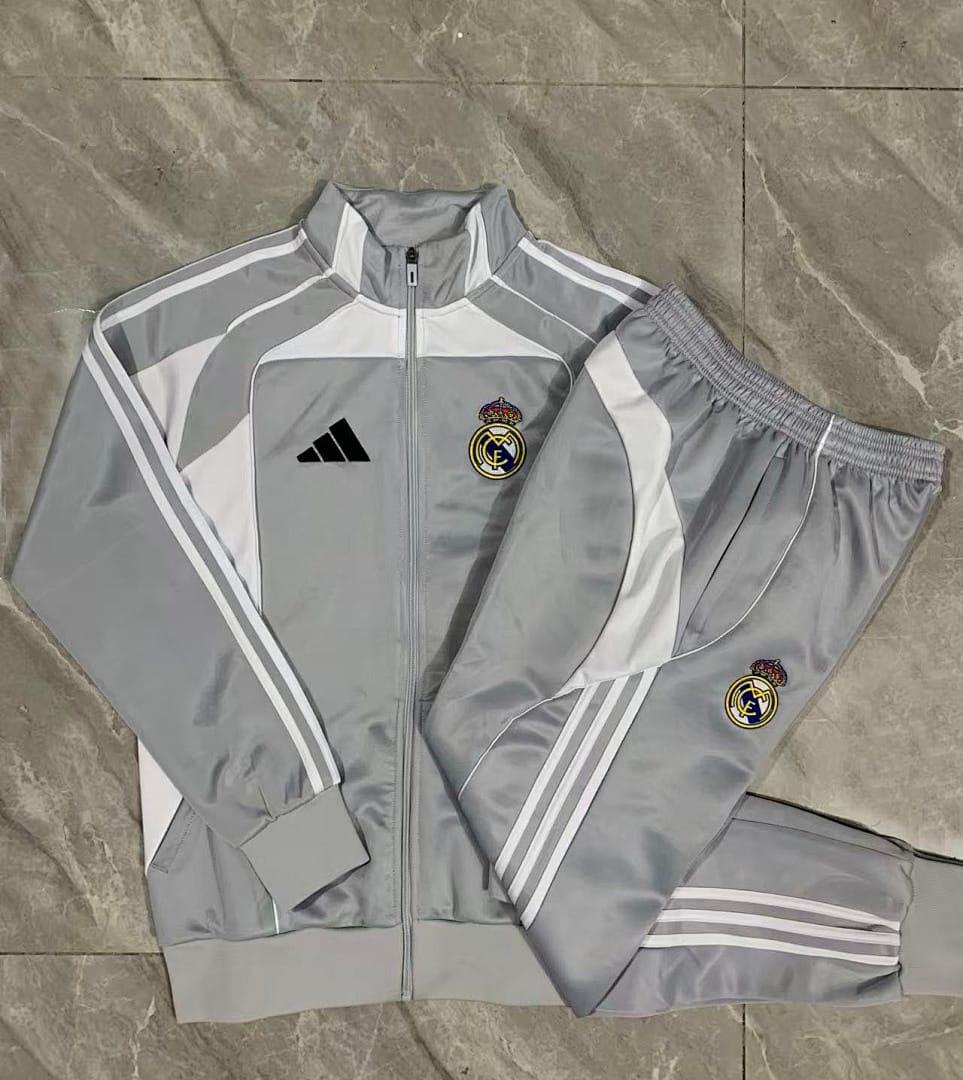 Real Madrid 25/26 Chaqueta Niño · Gris y Blanco