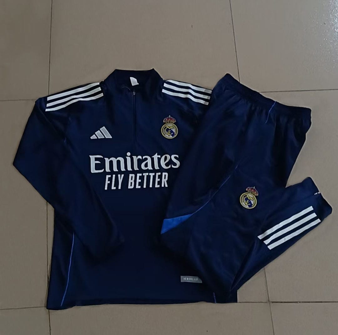 Real Madrid 25/26 Sudadera Niño · Azul Rey · Tres Rayas Blanco