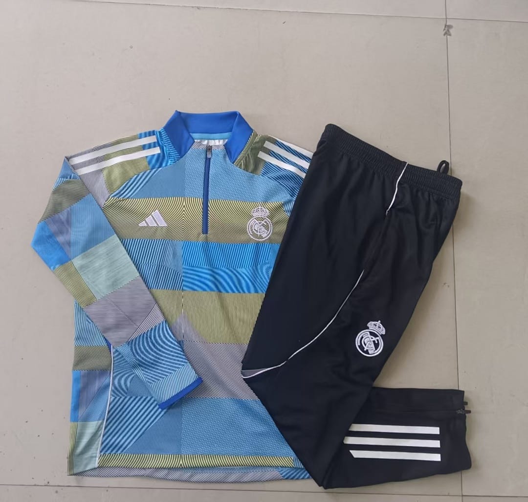 Real Madrid 25/26 Sudadera Niño · Azul y Verde · Rayas
