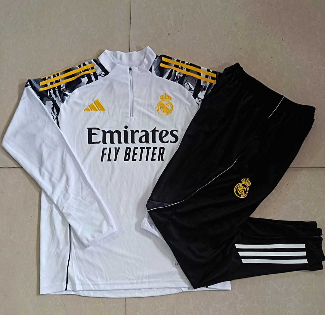 Real Madrid 25/26 Sudadera Niño · Blanco · Hombros con Estampado