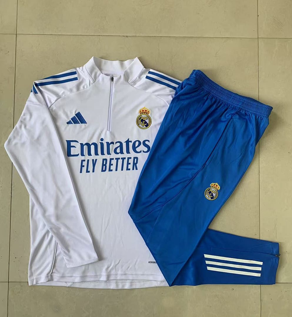 Real Madrid 25/26 Sudadera Niño · Blanco · Tres Rayas Celeste