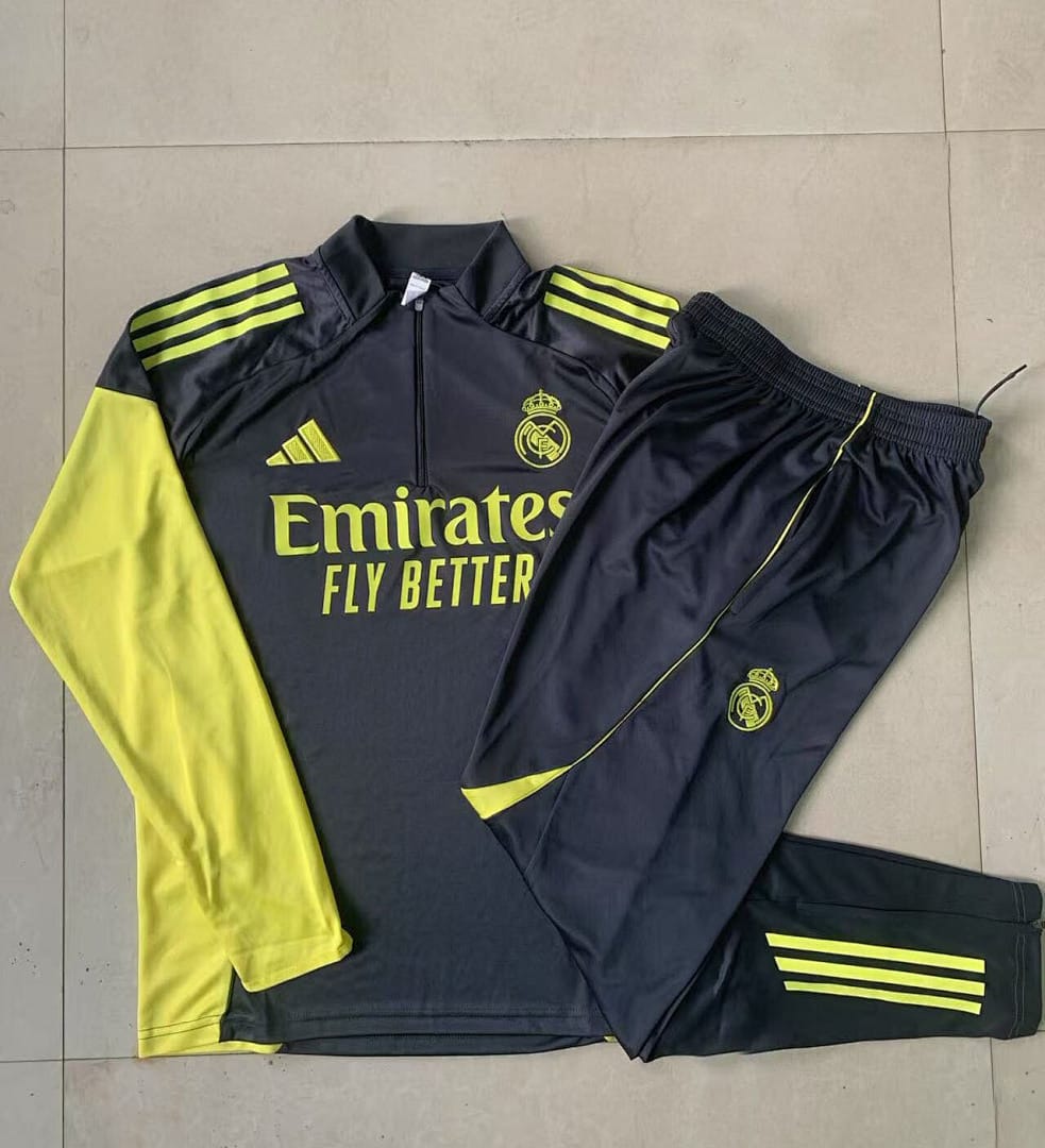 Real Madrid 25/26 Sudadera Niño · Gris Oscuro · Mangas Amarillo