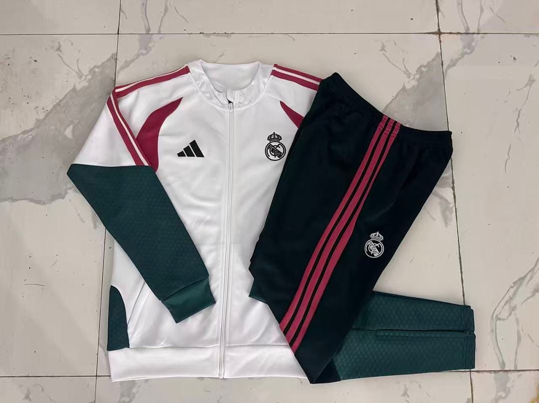 Real Madrid 26/27 Chaqueta Niño · Blanco · Detalles Fucsia